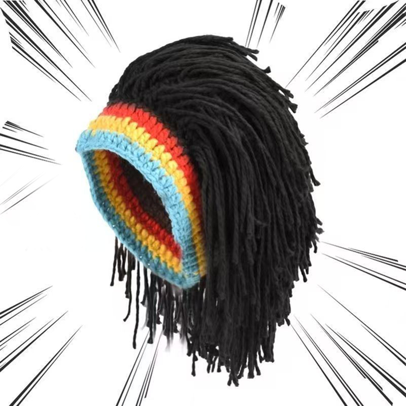 Bohemian Rainbow Fringe Dreadlock Beanie – Hippie Style Crochet Knit Hat for Festival, Rave & Streetwear
