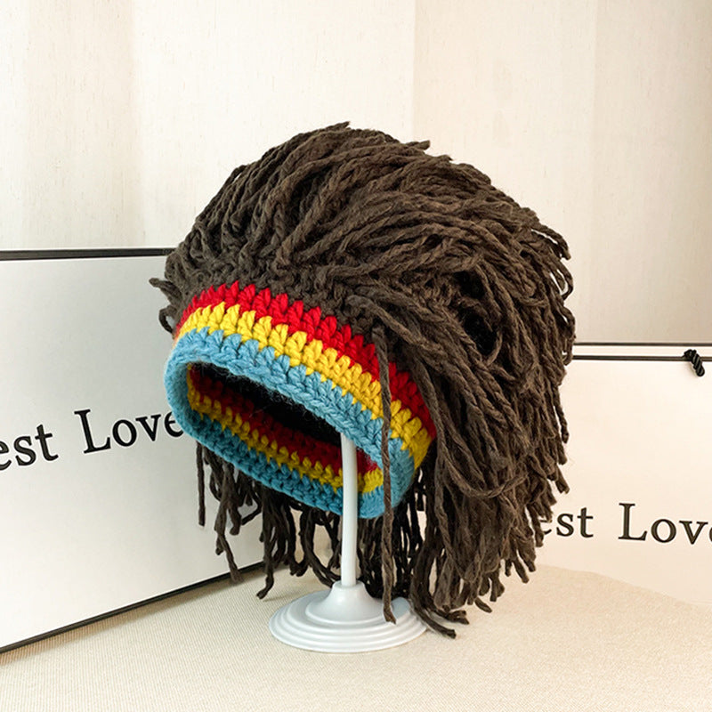 Bohemian Rainbow Fringe Dreadlock Beanie – Hippie Style Crochet Knit Hat for Festival, Rave & Streetwear