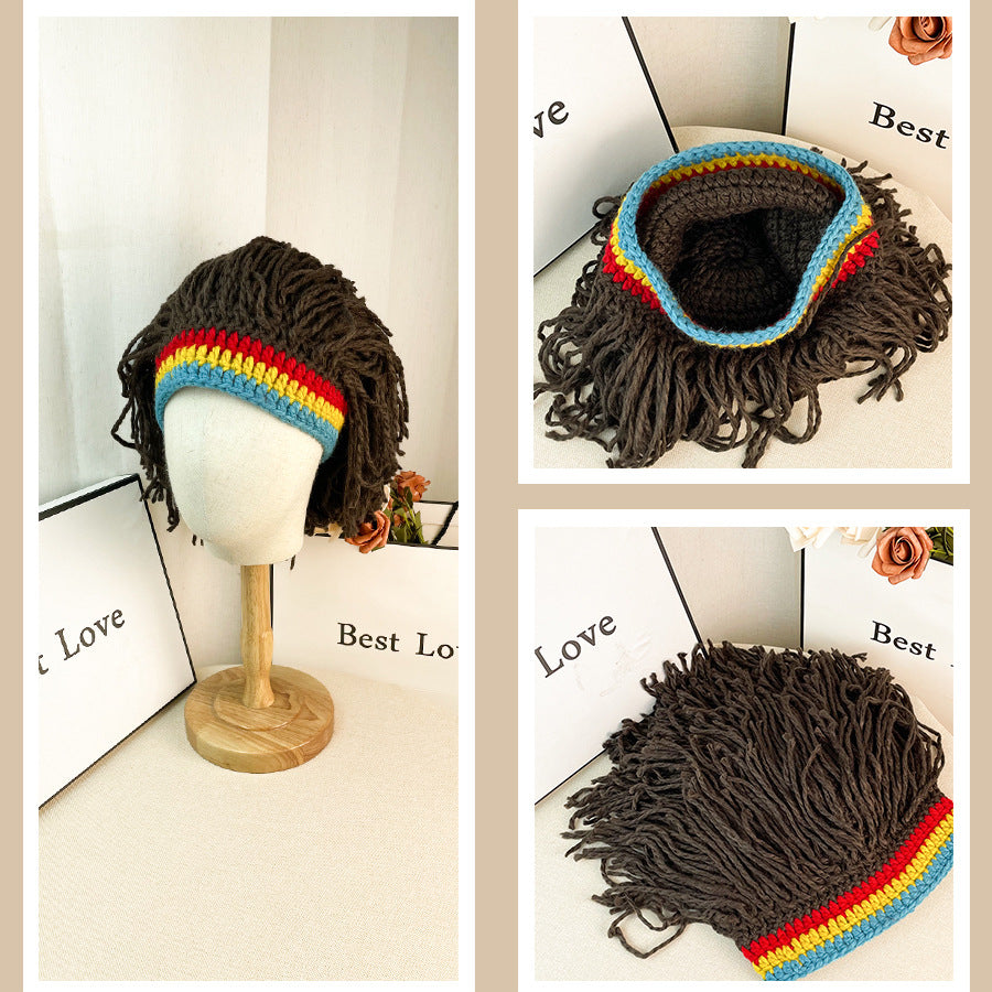 Bohemian Rainbow Fringe Dreadlock Beanie – Hippie Style Crochet Knit Hat for Festival, Rave & Streetwear