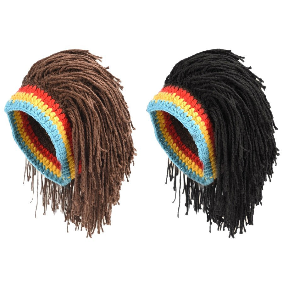 Bohemian Rainbow Fringe Dreadlock Beanie – Hippie Style Crochet Knit Hat for Festival, Rave & Streetwear