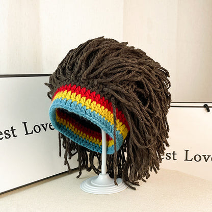 Bohemian Rainbow Fringe Dreadlock Beanie – Hippie Style Crochet Knit Hat for Festival, Rave & Streetwear