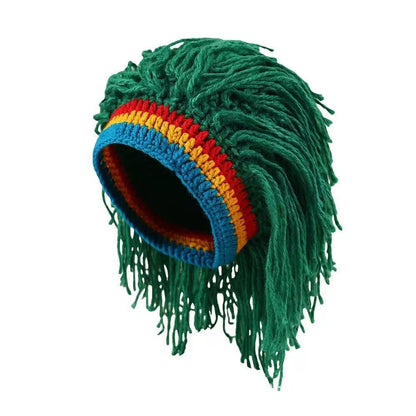 Bohemian Rainbow Fringe Dreadlock Beanie – Hippie Style Crochet Knit Hat for Festival, Rave & Streetwear