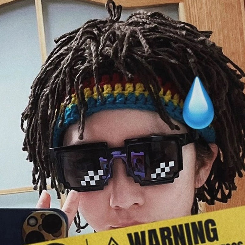 Bohemian Rainbow Fringe Dreadlock Beanie – Hippie Style Crochet Knit Hat for Festival, Rave & Streetwear