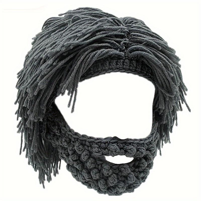 Dreadlock Beanie with Beard - Handmade Knitted Winter Hat for Men, Warm Funny Wig Cap for Outdoor Cycling, Camping & Daily Wear