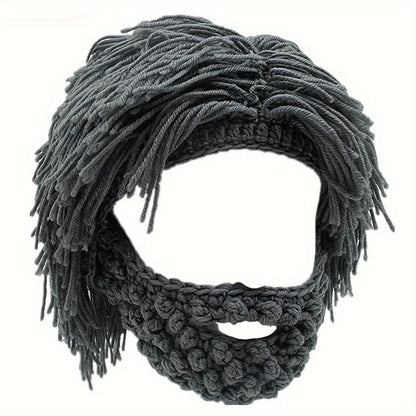 Dreadlock Beanie with Beard - Handmade Knitted Winter Hat for Men, Warm Funny Wig Cap for Outdoor Cycling, Camping & Daily Wear