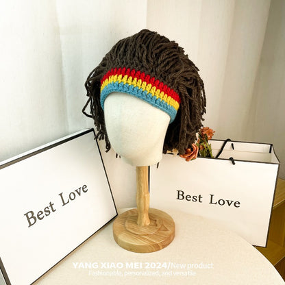 Bohemian Rainbow Fringe Dreadlock Beanie – Hippie Style Crochet Knit Hat for Festival, Rave & Streetwear