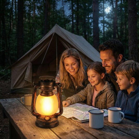 Solar-powered retro outdoor camping lantern, including ambient flame lights, vintage-style tent lanterns, and portable lanterns, is an ideal companion for outdoor enthusiasts.