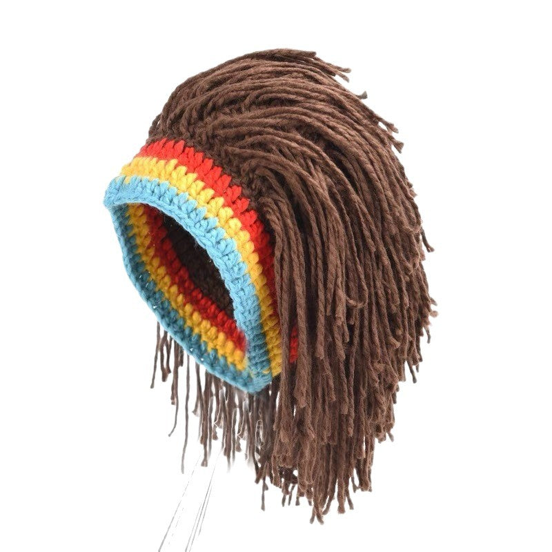 Bohemian Rainbow Fringe Dreadlock Beanie – Hippie Style Crochet Knit Hat for Festival, Rave & Streetwear