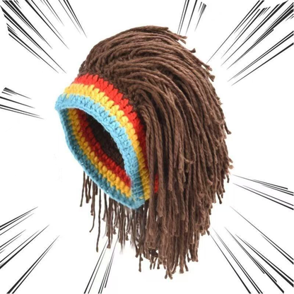Bohemian Rainbow Fringe Dreadlock Beanie – Hippie Style Crochet Knit Hat for Festival, Rave & Streetwear