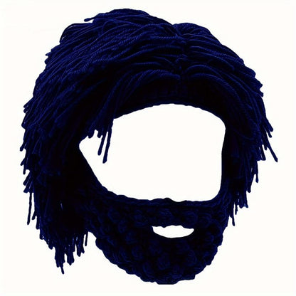 Dreadlock Beanie with Beard - Handmade Knitted Winter Hat for Men, Warm Funny Wig Cap for Outdoor Cycling, Camping & Daily Wear