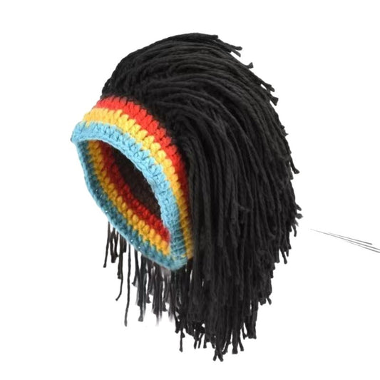 Bohemian Rainbow Fringe Dreadlock Beanie – Hippie Style Crochet Knit Hat for Festival, Rave & Streetwear