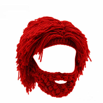 Dreadlock Beanie with Beard - Handmade Knitted Winter Hat for Men, Warm Funny Wig Cap for Outdoor Cycling, Camping & Daily Wear