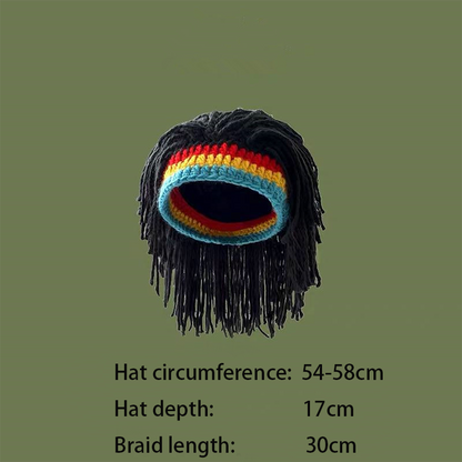 Bohemian Rainbow Fringe Dreadlock Beanie – Hippie Style Crochet Knit Hat for Festival, Rave & Streetwear