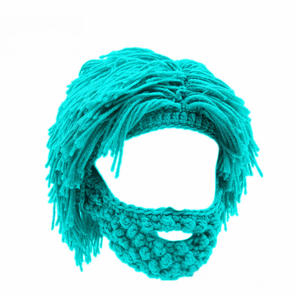 Dreadlock Beanie with Beard - Handmade Knitted Winter Hat for Men, Warm Funny Wig Cap for Outdoor Cycling, Camping & Daily Wear