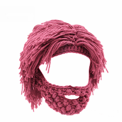 Dreadlock Beanie with Beard - Handmade Knitted Winter Hat for Men, Warm Funny Wig Cap for Outdoor Cycling, Camping & Daily Wear