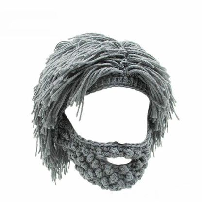 Dreadlock Beanie with Beard - Handmade Knitted Winter Hat for Men, Warm Funny Wig Cap for Outdoor Cycling, Camping & Daily Wear